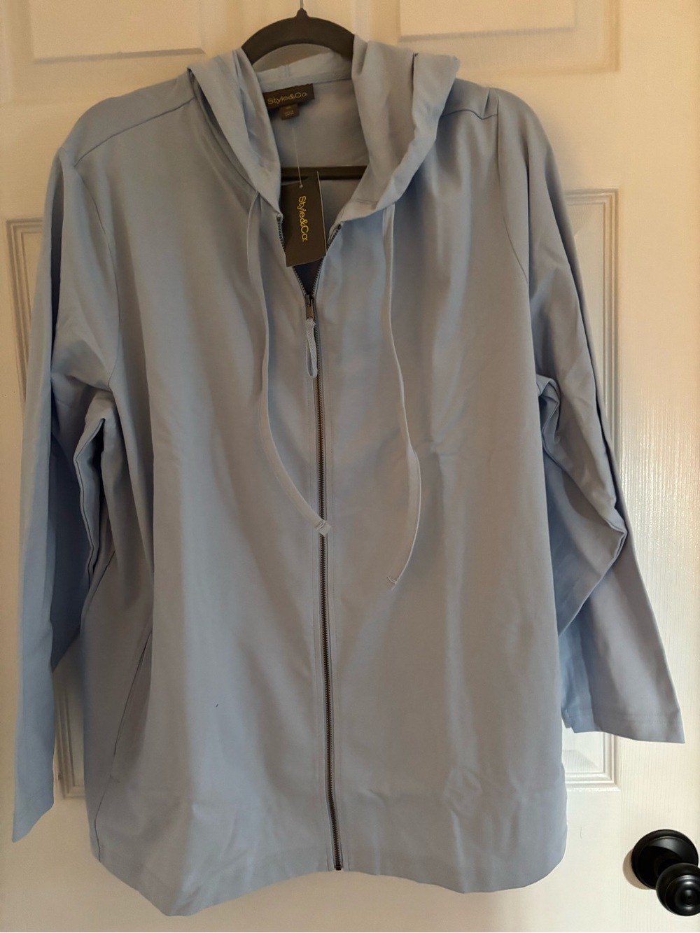 Style & Co Women Light Blue Zip-Front Hooded Sweatshirt 3X